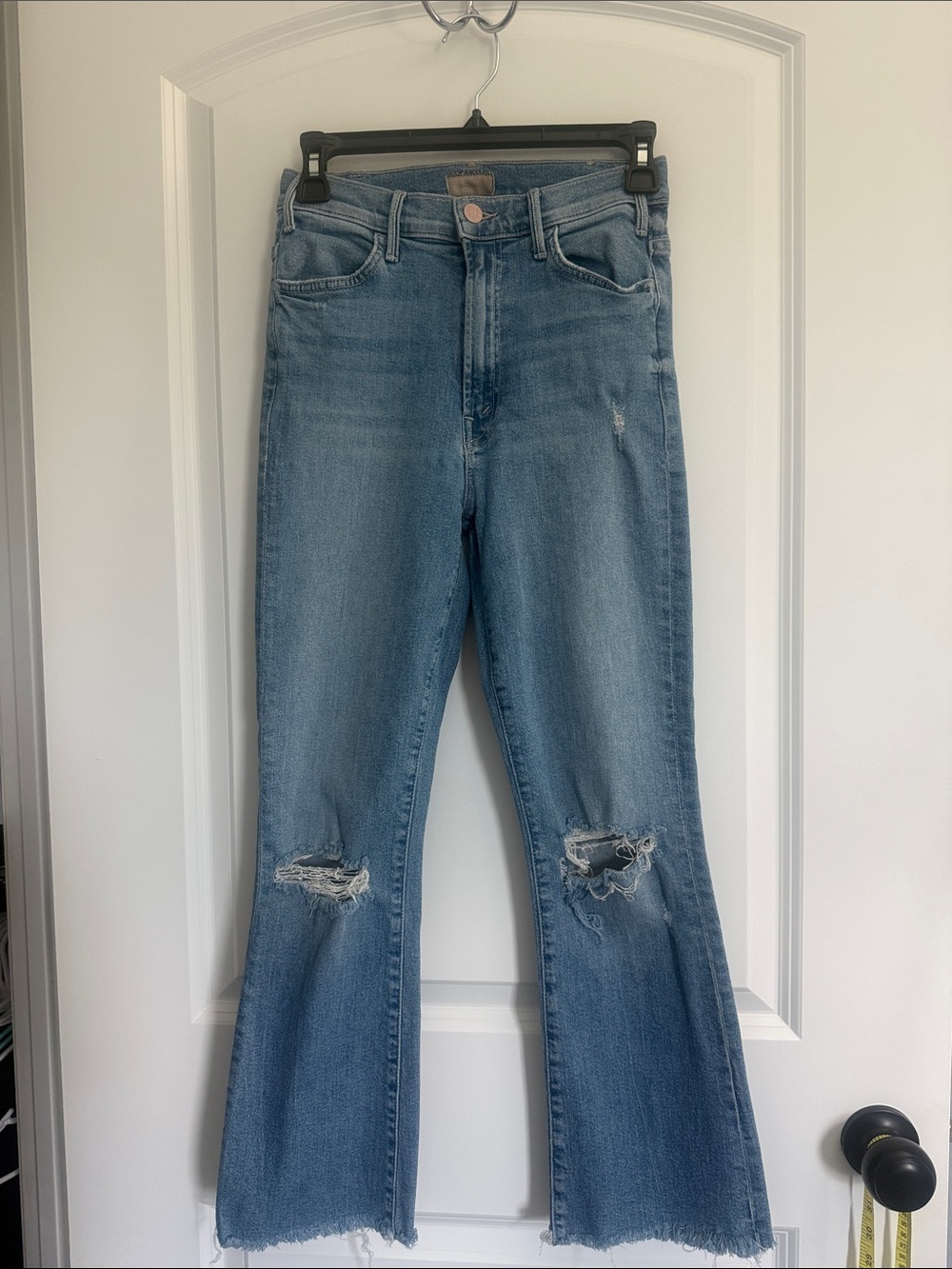 MOTHER Light Blue Distressed Ankle Crop Jeans